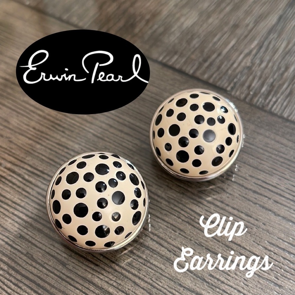 Vintage Erwin Pearl Polka Dot Round Dome Clip Earrings